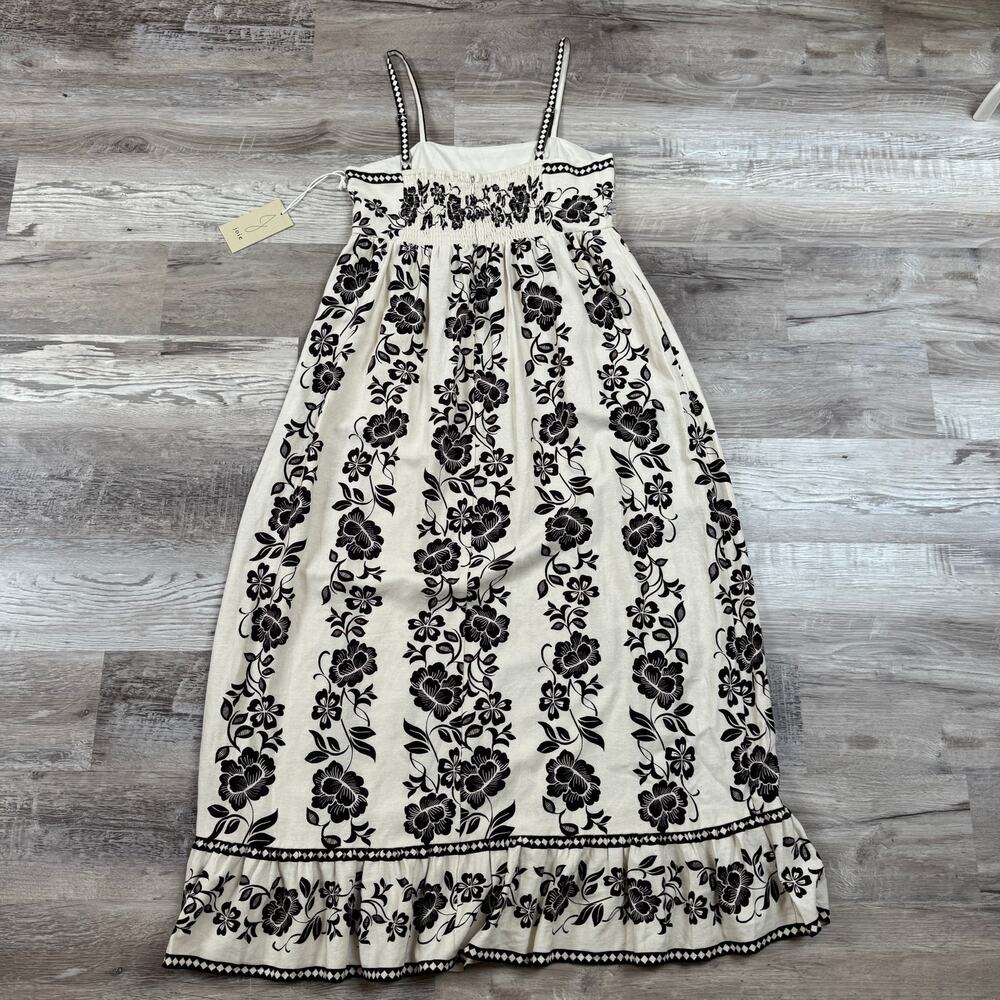 NWT Joie Linen Blend Floral Midi Maxi Dress Cream Smocked Resort M - Picture 3 of 8